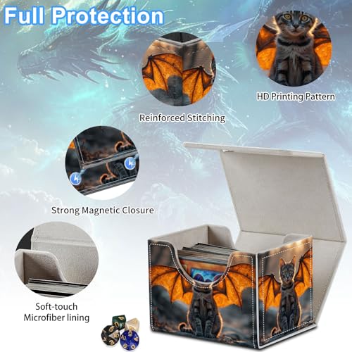 Cat with Wings Deck Box for MTG Commander | Holds 100+ Double-Sleeved Cards | Strong Magnetic TCG Card Case for Collectible Games - color: Cat with Wings
