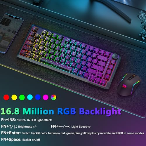 E-YOOSO 75% Wired Mechanical Gaming Keyboard, RGB Backlit, Red Switches | Hot Swappable Pre-lubed, Gasket Structure, Knob Control, Quiet Portable Compact Custom for PC, Black - color: Black, Red Switch