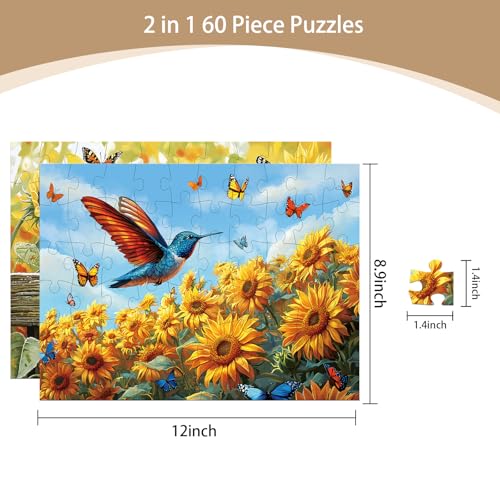 Sunhigh Dementia Puzzles for Elderly, Set of 2-60 Piece Jigsaw Puzzle, Alzheimer’s Products and Activities for Seniors Birds and Sunflowers - color: Sunflowers