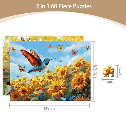 Sunhigh Dementia Puzzles for Elderly, Set of 2-60 Piece Jigsaw Puzzle, Alzheimer’s Products and Activities for Seniors Birds and Sunflowers - color: Sunflowers
