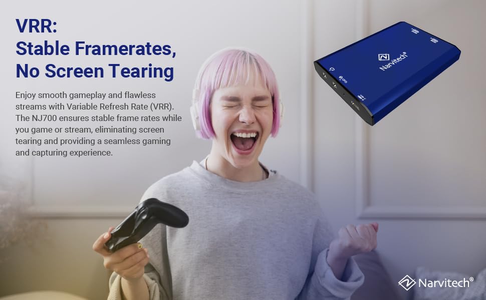 NJ700 4K Capture Card, HDMI 2.1 Video Capture Card with 4K144 HDR Passthrough, USB 3.2 Ultra-Low Latency for PS5 Pro, Xbox Series X, Switch 2, PC, OBS Streaming & Gaming Recorder