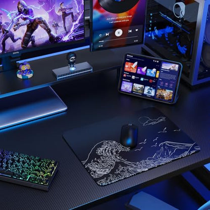 ATTACK SHARK CM05SE Glass Gaming Mouse Pad for FPS & Esports, Nano-Etched Tempered Glass Surface,Ultra-Smooth Low Friction Hard Mousepad,Waterproof Large Desk Mouse Mat for PC Setup,White Wave - color: White Wave