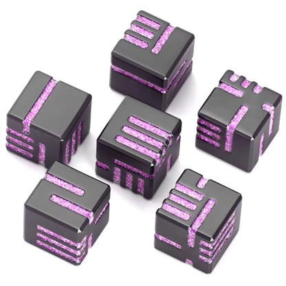 D6 Dice Set of 6 Pcs, 16mm Cool Fancy 6 Sided Dice, Metal D6 for DND, RPG, Dungeons and Dragons (Matte Black & Glitter Purple) - color: D6 Glitter Purple