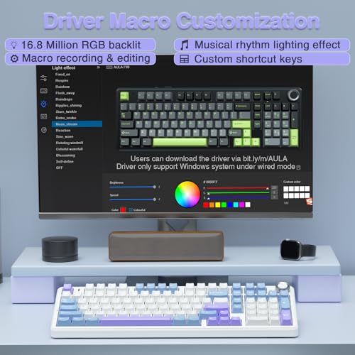 AULA F99 Pro Wireless Mechanical Keyboard with Knob,Creamy Sound,Tri-Mode BT5.0/USB-C/2.4GHz Hot Swappable Keyboard,Gasket Structure,RGB Backlit Computer Gaming Keyboards - color: With Knob-White&Blue&Purple