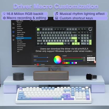 AULA F99 Pro Wireless Mechanical Keyboard with Knob,Creamy Sound,Tri-Mode BT5.0/USB-C/2.4GHz Hot Swappable Keyboard,Gasket Structure,RGB Backlit Computer Gaming Keyboards - color: With Knob-White&Blue&Purple