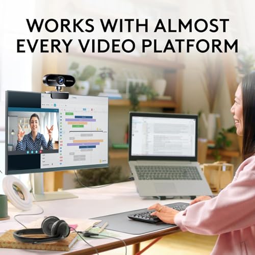 1080P Webcam with Microphone, Video Calling Web Camera, Wide-Angle Lens, Auto Light Correction, Plug & Play USB Webcam for Meetings, Streaming, for Laptop, Desktop, PC, Mac, Zoom, Skype, Black