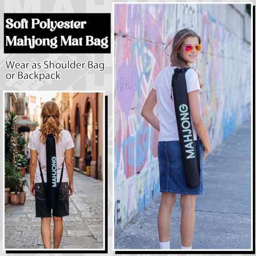 35 Inch Long Mahjong Mat Bag Waterproof Mahjong Mat Storage Carrying Bag Double Strapped Polyester Drawstring Lightweight Holder for Board Games Storage-mat Not Included(Black) - color: Black