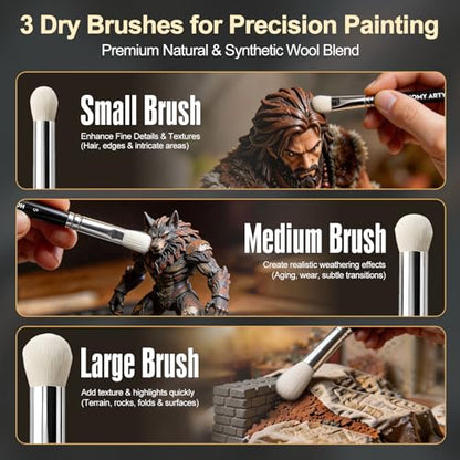 Miniature Paint Brushes Drybrush, 15 PCS Detail Paint Brush Set with 16.9 fl oz Brush Cleaner, Paint Brushes for Acrylic Painting, Models, Figurines, Nail Art & Paint by Number