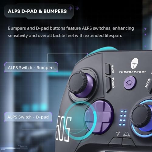 Thunderobot G50S Wireless Gaming Controller 1000Hz Ultra-Low Latency Bluetooth Controller for PC/Switch/Android with Hall Effect Joysticks & Triggers, Gyroscope, and 6 Programmable Buttons [video game] - color: Black, size: G50S