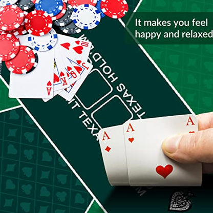 nuveti 63 x 31 Foldable Texas Poker Card Tabletop Layout Portable Anti-Slip Rubber Board Game Mat Poker Table Mat 8-10 Players Texas Hold'em Poker Mat - color: 63 X 31 Inch Rectangular-green7