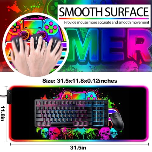 RGB Retro Black Gamer Gaming Desk Mat, Computer Keyboard Large Extended Long LED Mouse Pad for Office and Home, XL (W21) - color: Rgb-w21