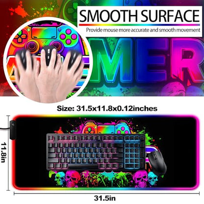 RGB Retro Black Gamer Gaming Desk Mat, Computer Keyboard Large Extended Long LED Mouse Pad for Office and Home, XL (W21) - color: Rgb-w21