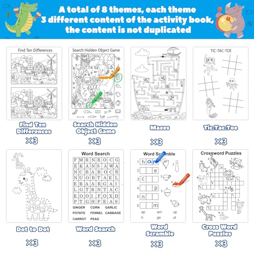 Kalysky 24 Mini Activity Books for Kids 4-12,Mazes,Dot to Dot & Word Games,Party Favors - color: 24 Activity Books