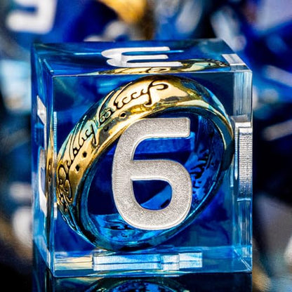 Magic Golden Ring DND Dice Set with Dice Box, Blue Resin Sharp Edge D and D Dice for use with D&D Tabletop Games Handmade Lord Polyhedral Dice Set D20 D12 D10 D8 D6 D4 - color: Ring - Blue-2