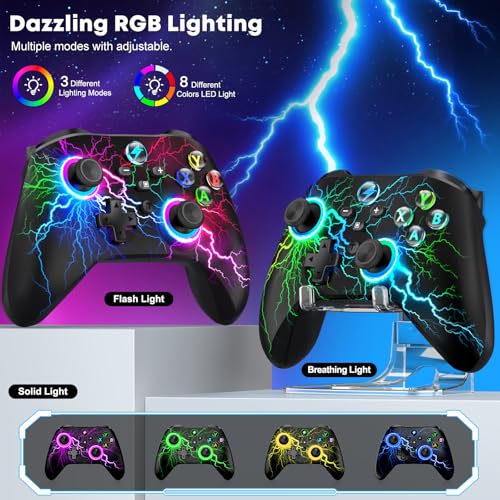 Svetaecho Wireless PC Controller with Hall Effect Triggers - Multi-Platform Gaming Controller for Switch 2/Steam/iOS/Android, RGB Lighting, Ergonomic Grip& Display Stand - color: Multi-with Stand