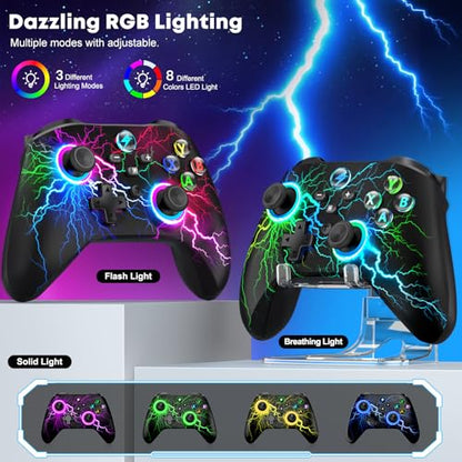 Svetaecho Wireless PC Controller with Hall Effect Triggers - Multi-Platform Gaming Controller for Switch 2/Steam/iOS/Android, RGB Lighting, Ergonomic Grip& Display Stand - color: Multi-with Stand