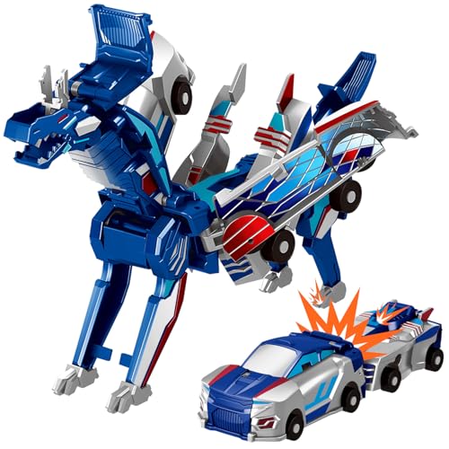 Intoypad Collision Transforming Dinosaur Car Toy, 2 Magnetic Cars Transform into Dinosaur Toys for Kids Toddler Fun Deformation Robot Dino Car Christmas Birthday Gift Toys for Boys Girls(Blue Dragon) - color: Blue