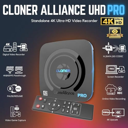 UHD Pro, 4K Video Recorder, HDMI Capture DVR with H.265/H.264 Codec, Cinematic 24fps Recording(Up to 30fps), 4K@60fps Passthrough, Pause/Resume Recording.