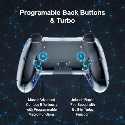 VioraTech Wireless Controller for PS5 with Hall Effect Joysticks, RGB Lighting, Turbo & Macro Functions, Linear Triggers, 6-Axis Sensor, Dual Vibration, Touchpad, Speaker & 3.5mm Audio Jack – Compatible with PS5/Pro/Slim/Mac/Steam Deck/PC