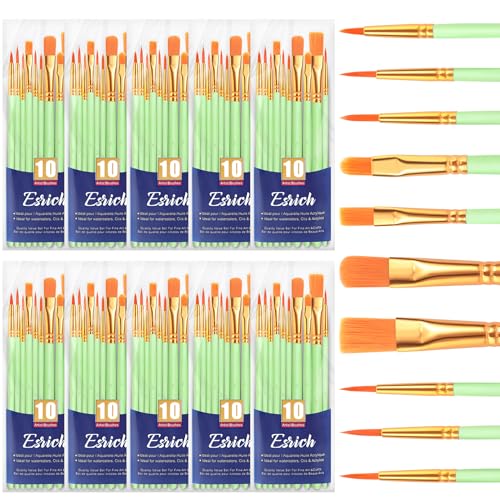 ESRICH Paint Brushes Set,10 Packs 100 Pcs Acrylic Paint Brush Set,Acrylic Oil Watercolor, Face Nail Art, Miniature Detailing,Rock Painting,Painting Artist Professional Kits(Green) - color: Green, size: 100