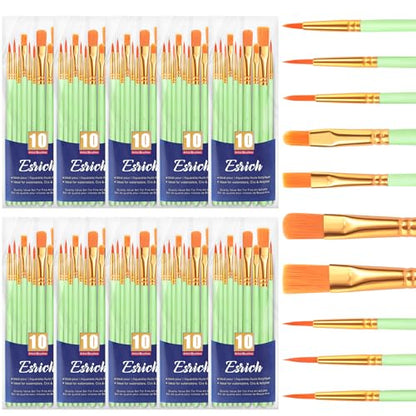 ESRICH Paint Brushes Set,10 Packs 100 Pcs Acrylic Paint Brush Set,Acrylic Oil Watercolor, Face Nail Art, Miniature Detailing,Rock Painting,Painting Artist Professional Kits(Green) - color: Green, size: 100