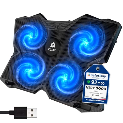 KLIM Wind Laptop Cooling Pad - More Than 500 000 Units Sold - New Version - The Most Powerful Rapid Action Cooling Fan - Laptop Stand with 4 Cooling Fans at 1200 RPM - USB Fan - PS5 PS4 - Blue - color: Blue