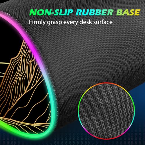 ToLuLu RGB Wireless Charging Gaming Mouse Pad, 7.5/10/15W 10 Light Modes LED Mouse Pad Computer Keyboard Mat Mousepad, 800x300x4MM Extended Large Desk Mat Desk Pad, Sun Shines Over Golden Mountain - color: Sun Shines Over Golden Mountain