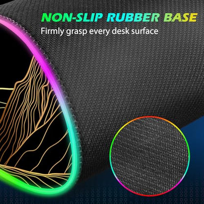 ToLuLu RGB Wireless Charging Gaming Mouse Pad, 7.5/10/15W 10 Light Modes LED Mouse Pad Computer Keyboard Mat Mousepad, 800x300x4MM Extended Large Desk Mat Desk Pad, Sun Shines Over Golden Mountain - color: Sun Shines Over Golden Mountain