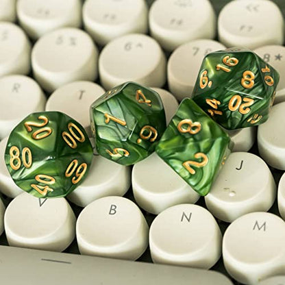 7-Die DND Dice Set Polyhedral Dice Set with a Leather Dice Bag, D&D Dice Set for RPG Table Games (Green) - color: Green