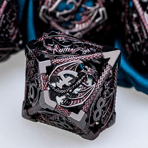 ARUOHHA Hollow DND Metal Dice Set Black Red Dragons D and D Dice, RPG Role Playing Games Dungeons Polyhedral Dice with Gift Box D20 D12 D10 D8 D6 D4 - color: Black Red