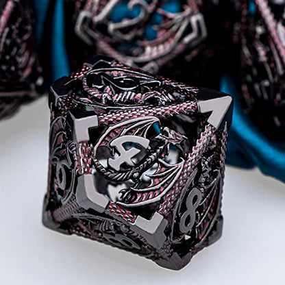 ARUOHHA Hollow DND Metal Dice Set Black Red Dragons D and D Dice, RPG Role Playing Games Dungeons Polyhedral Dice with Gift Box D20 D12 D10 D8 D6 D4 - color: Black Red