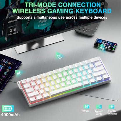 Aula MINI60 HE PRO Wireless Gaming Keyboard 60%,Hall Effect Rapid Trigger Magnetic Keyboard,8000Hz Polling,Tri-Mode(BT5.0/2.4GHz/USB-C),RGB Hot Swappable Compact Mechanical Keyboard for Gamer(White) - color: Pro-White Side