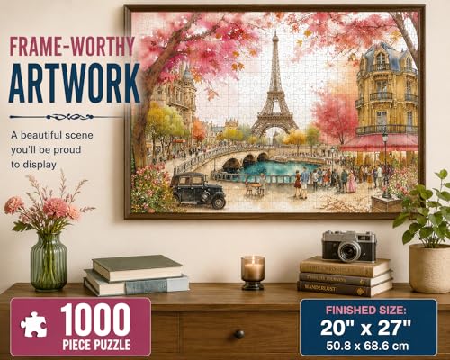 1000 Piece Jigsaw Puzzle for Adults - Paris Romance - Whimsical Eifel Tower Spring Scene - Challenging Puzzle Perfect for Game Nights - 1000 Piece for Adults. 20x27 inches - color: Paris Romance