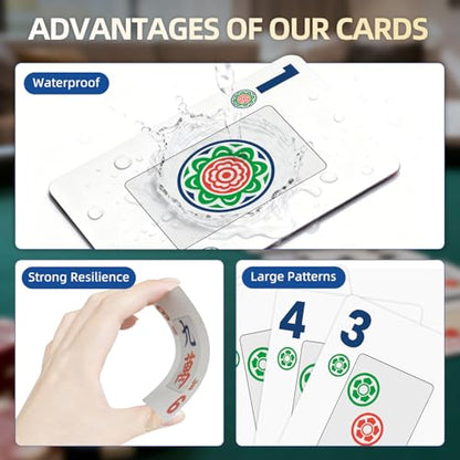 166-Pcs Mahjong Playing Cards - Waterproof & Non-Slip PVC Material, Large Font for Easy Reading, Durable & Portable, Ideal for Beginners & Elderly, Perfect for Travel, Camping,Family Games - style: Amarican Mahjong Playing Cards