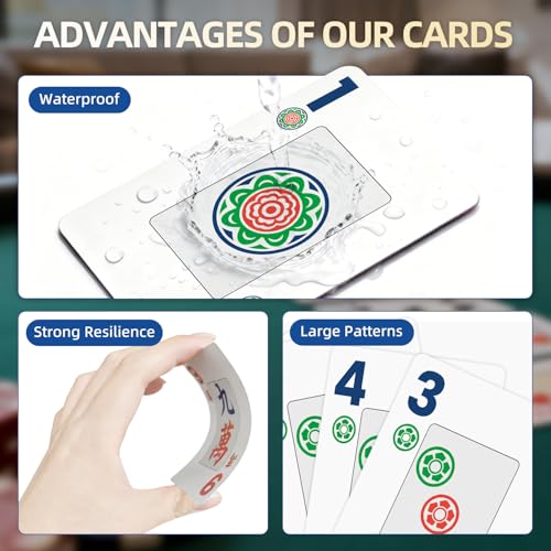 144-Pcs China Mahjong Playing Cards - Waterproof & Non-Slip PVC Material, Large Font for Easy Reading, Durable & Portable, Ideal for Beginners & Elderly, Perfect for Travel, Camping[專業中式麻將] - style: Chinese Mahjong Playing Cards