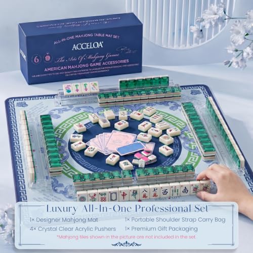 American Mahjong Mat and Racks Set: 31.5" x 31.5" Waterproof Neoprene | Includes 4 clear acrylic racks, rules card, carrying bag and gift box – ready to play, great for gifting(Navy Compass) - color: Navy Compass