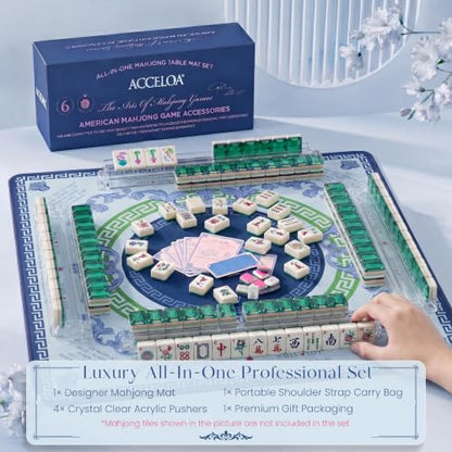 American Mahjong Mat and Racks Set: 31.5" x 31.5" Waterproof Neoprene | Includes 4 clear acrylic racks, rules card, carrying bag and gift box – ready to play, great for gifting(Navy Compass) - color: Navy Compass