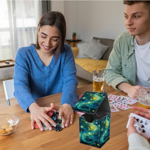 Card Deck Box for Trading Cards,MTG Commander Deck Box Fits 100+ Single Sleeved Cards,Leather Magnetic Card Storage Box for YuGiOh TCG CCG Cards,Green Starry Night - color: Green Starry Night