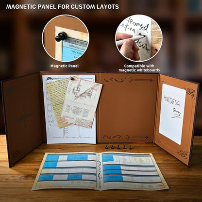 Dungeon Master Screen,4-Panel Magnetic DM Screen for RPG Sessions | 3D embossed cover,6 strong magnetic pins,A3 reference sheet and gift-ready box for game masters and RPG sessions