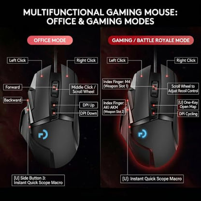 G502 High Performance Wired Gaming Mouse, Ergonomic RGB Gaming Mouse Wired with 7200 Adjustable DPI, 8 Programmable Buttons, Professional Software for Gamer Office [Black]
