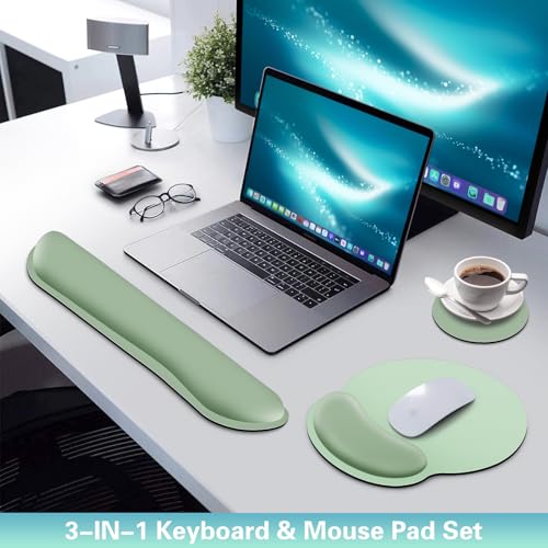 Mouse Pad with Wrist Rest Set, 3-in-1 Wrist Support Mousepad | Gaming Mat Pad with Anti-Skid Base,Ergonomic Mouse Pad Green,Memory Foam Gel Wrist Rest for Computer Keyboard - color: Antique Green