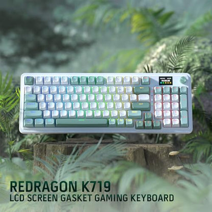 Redragon K719 Wireless Gasket Gaming Keyboard w/Hype Screen & Knob, 95 Keys Mechanical Keyboard, Easy-Control 1.14’’ TFT Info Display, 5-Layer Noise Dampening, Custom Linear Switch, Jade Cloud Color - color: Jade Cloud