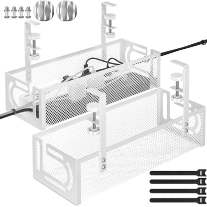 Under Desk Cable Management Tray, 15.7'' No Drill Steel Desk Cable Organizers, Wire Management Tray Cable Management Rack (2 Packs-White) - color: 2 Packs-15.7"-White