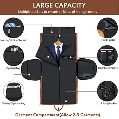 Garment Bag for Travel Convertible Carry on Travel Duffel Bag for Men Women | 3PCS Large Weekender Bag with Waterproof Shoes Pouch 2 in 1 Hanging Clothes Suit Dress Bag Travel Garment Duffel Bag 56L - color: A5-Brown-Faux Leather