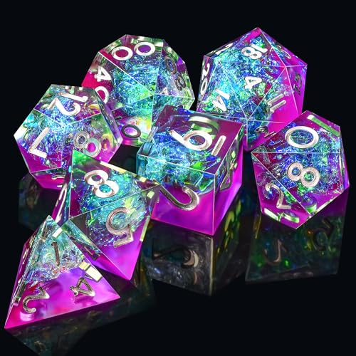 AUSTOR 7-Die DND Dice Set Handmade Sharp Edge Polyhedral Dice for Dungeons and Dragons RPG MTG Table Games（Violet & Blue） - color: Violet & Blue