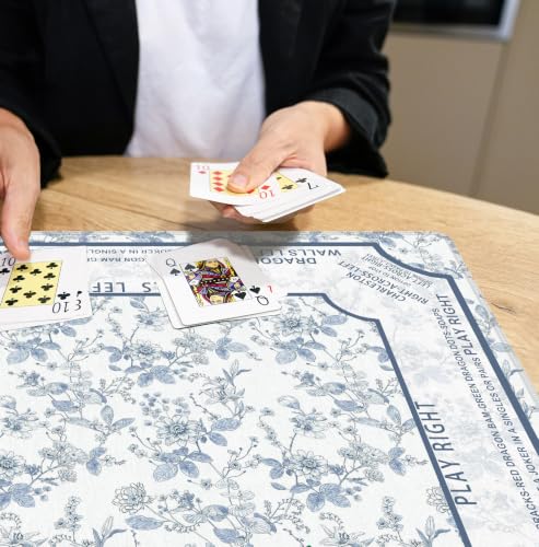 Blue Chinoiserie Floral Mahjong Mat 31.5 x 31.5 Inch, Blue and White Flower Chinese Non-Slip Noise Reduction Mahjong Table Mat for American Mah Jong Poker Card Board Games Dominoes - color: Blue Flower
