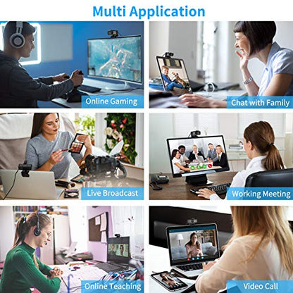 1080P HD Webcam with Microphone and Privacy Cover, USB Plug & Play Computer Camera, 120° Wide Angle Fixed Focus Web Camera for Video Conferencing, Online Learning, Streaming and Gaming