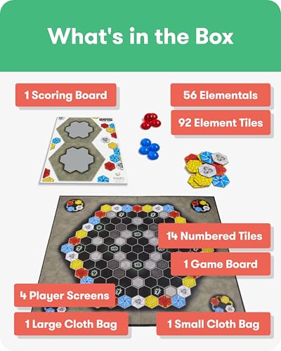 SimplyFun Matter Board Game – Area Control Strategy Game for Teens and Adults Ages 10+ – Includes Game Board, 92 Element Tiles, 56 Elementals, 14 Matter Tiles, 4 Player Screens, 2 Bags – 2-4 Players - style: Matter