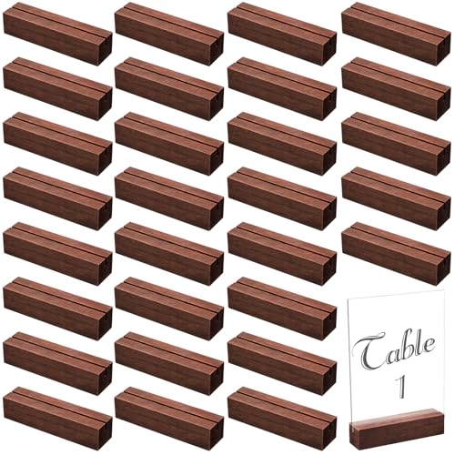 Blosssound 24 Pcs Wood Place Card Holders,4.61 x 1.1 x 1 Inches,Brown | Table Number Stands Wedding Party Events, Name Display Holders Restaurant Office, Wooden Bulk Pack Exhibition Business Decor - color: Brown, size: 4.61 x 1.1 x 1 Inches