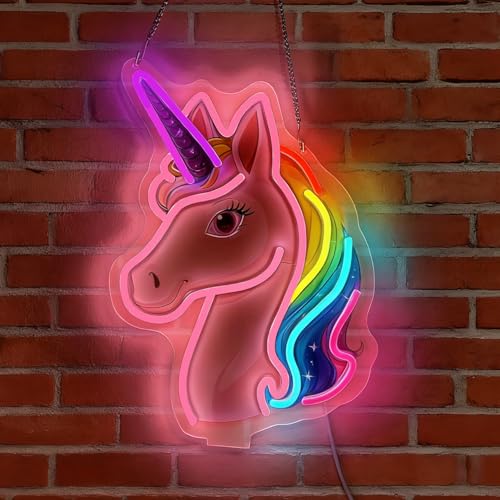 LED Unicorn Neon Sign Light Up Magical Unicorn Lights Lighted Fairy Tale Neon Signs with Base for Bedroom Dorm Hallway Garage Bar Gaming Room Man Girls Cave Tabletop Wall Decor Art Gifts - color: Unicorn